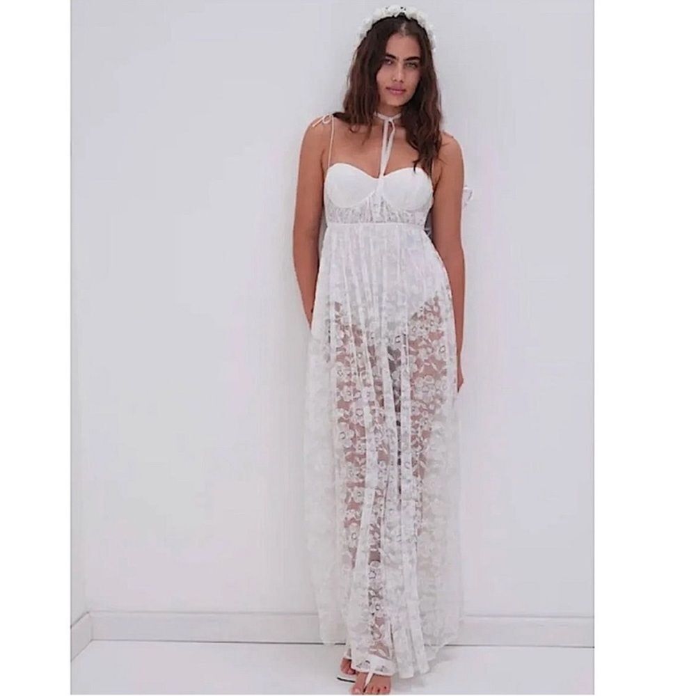 For Love & Lemons Lorena Lace Sheer Maxi Dress